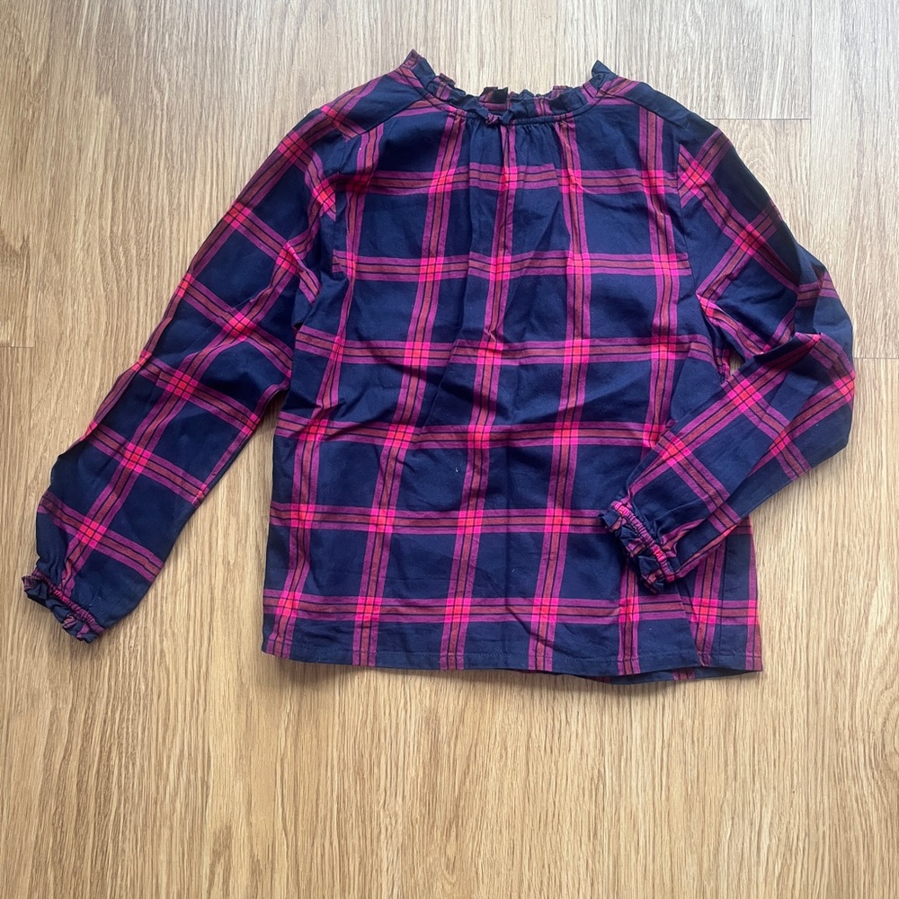 Jacadi Sz 8A Navy and Pink Plaid Kids Blouse